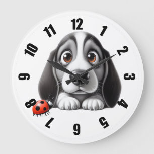 Dog with a ladybug large clock