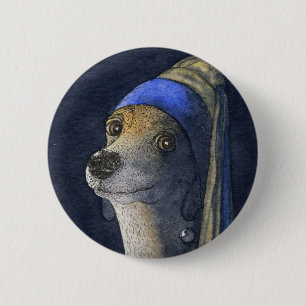 Dog with a pearl earring 6 cm round badge