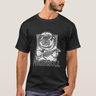 dog with an electric guitar and pug and roll rock T-Shirt