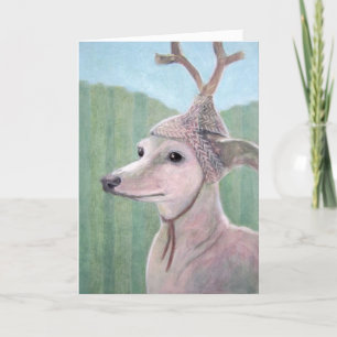 Dog with Antler Christmas Card