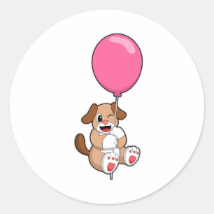 Dog with Balloon Classic Round Sticker