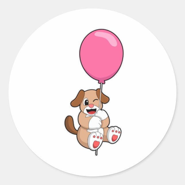Dog with Balloon Classic Round Sticker (Front)