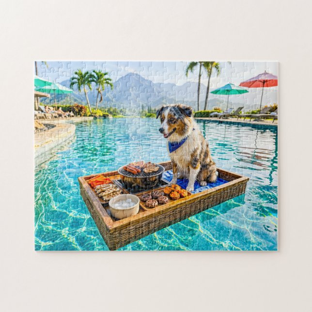 Dog with BBQ grill float Jigsaw Puzzle (Horizontal)
