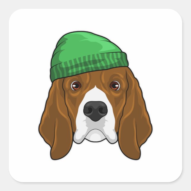 Dog with Beanie Square Sticker (Front)