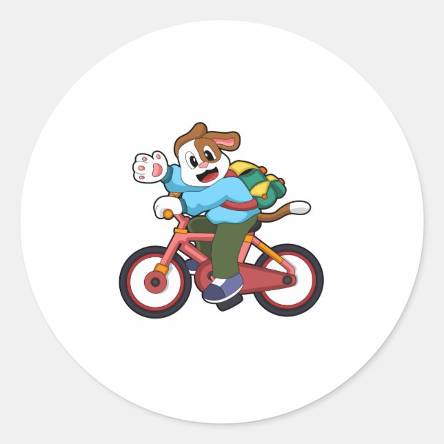 Dog with Bicycle Classic Round Sticker (Front)