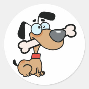 Dog With Big Bone In Mouth Classic Round Sticker