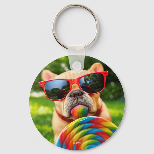 Dog With Big Lollipop Key Ring (Front)