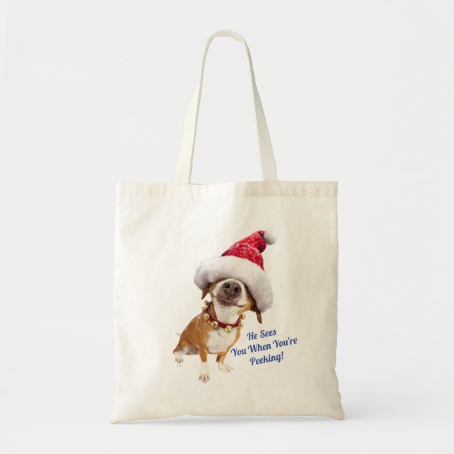 Dog With Big Santa Hat Tote Bag (Front)