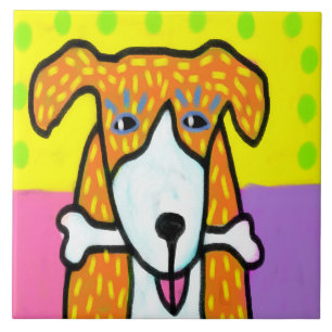 Dog with Bone Abstract Art Ceramic Tile