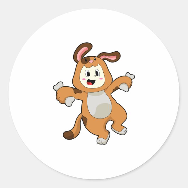 Dog with Bone as Rabbit Classic Round Sticker (Front)