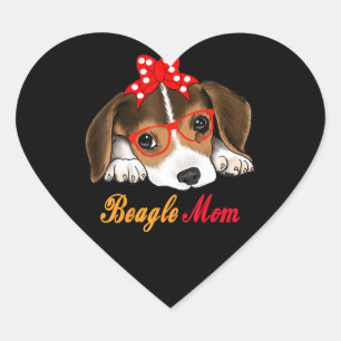 Dog With Bow Tie And Sunglass Funny Beagle Mum Heart Sticker