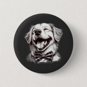 dog with bow tie laughing 6 cm round badge