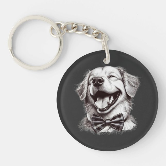 dog with bow tie laughing key ring (Front)
