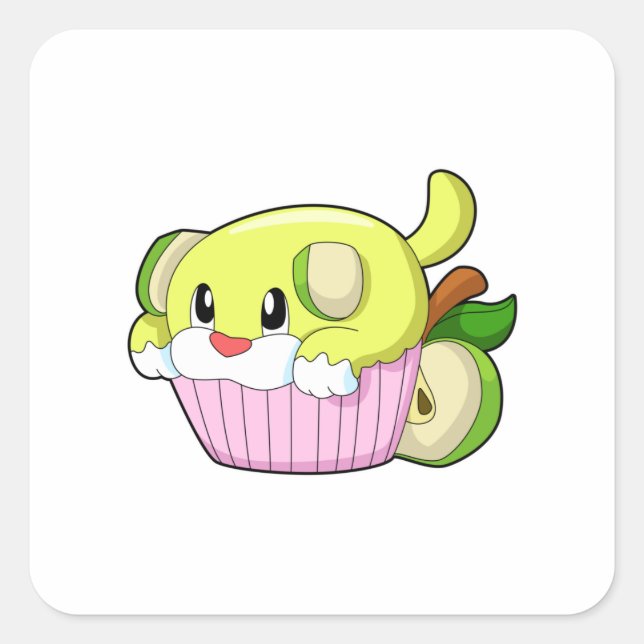 Dog with Cake Square Sticker (Front)