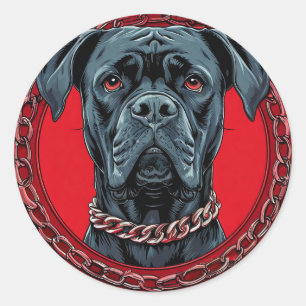 Dog with Chain Collar and Bold Background Classic Round Sticker