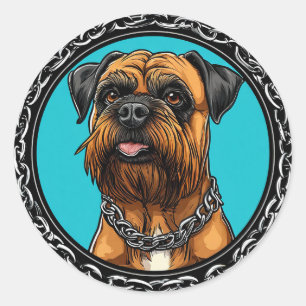 Dog with Chain Collar and Bold Background Classic Round Sticker