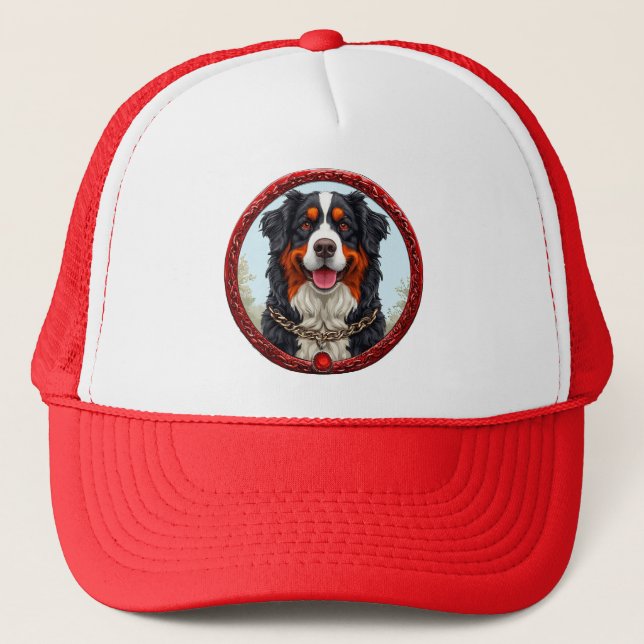 Dog with Chain Collar and Bold Background Trucker Hat (Front)