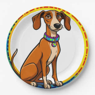 Dog with Colourful Collar Inside Decorative circle Paper Plate