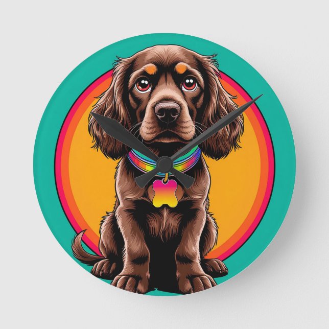 Dog with Colourful Collar Inside Decorative circle Round Clock (Front)