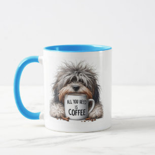 Dog with cup of coffee