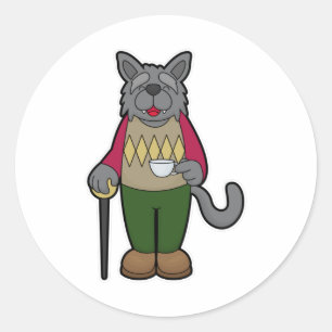 Dog with Cup of Coffee Classic Round Sticker