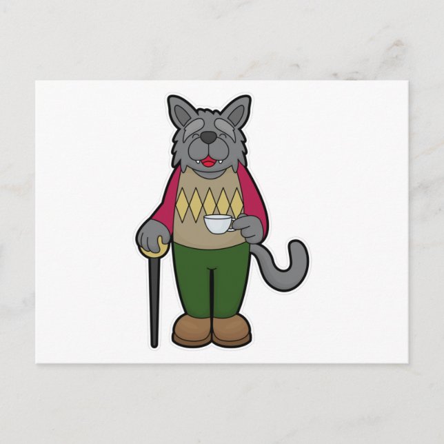 Dog with Cup of Coffee Postcard (Front)