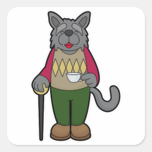 Dog with Cup of Coffee Square Sticker