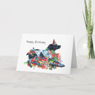 Dog with Curly Ribbons Birthday Card