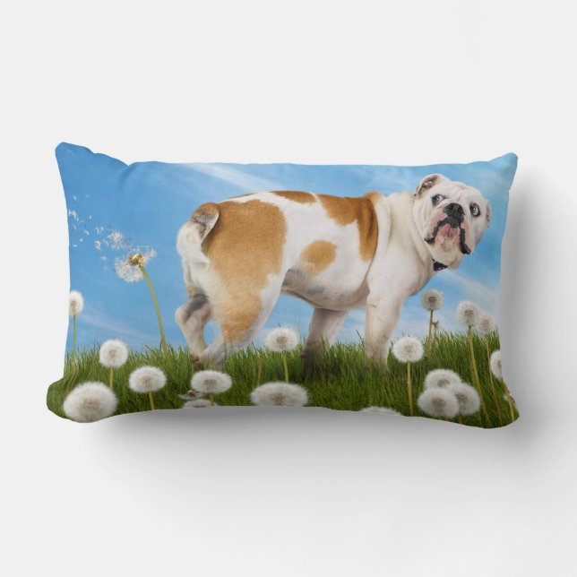 Dog With Dandelion Lumbar Cushion (Front)