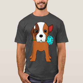 Dog with Ear and blue Rose T-Shirt