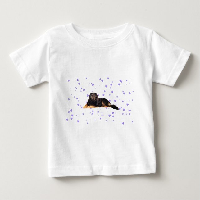 Dog with Falling purple Hearts Baby T-Shirt (Front)