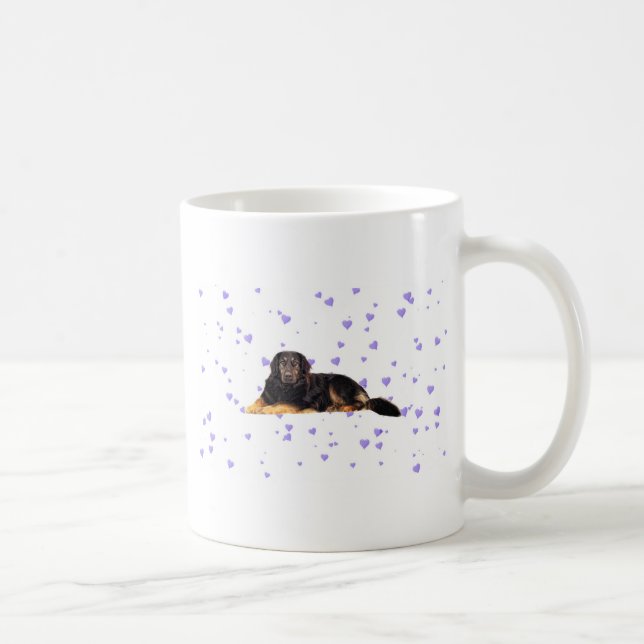 Dog with Falling purple Hearts Coffee Mug (Right)