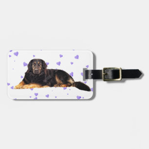 Dog with Falling purple Hearts Luggage Tag