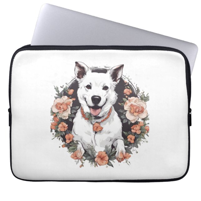 Dog with Flower   Laptop Sleeve (Front)