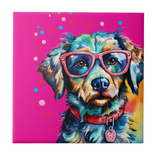 Dog with Glasses Ceramic Tile