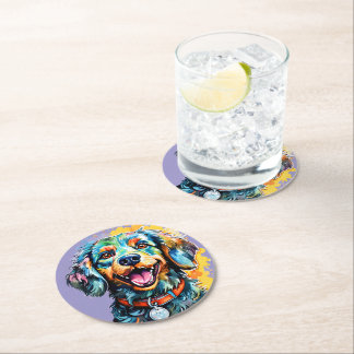 Dog with Glasses Round Paper Coaster