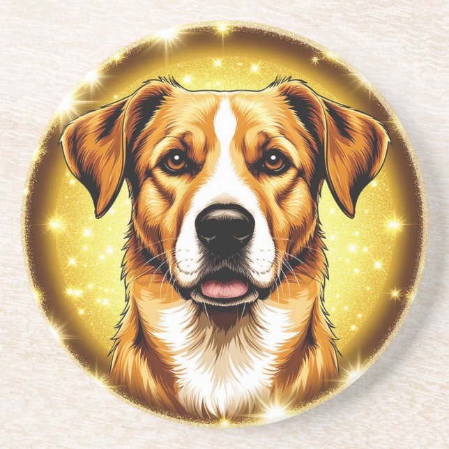 Dog with Golden Background Coaster (Front)