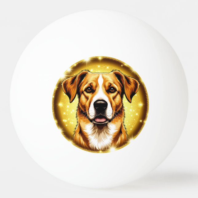 Dog with Golden Background Ping Pong Ball (Front)