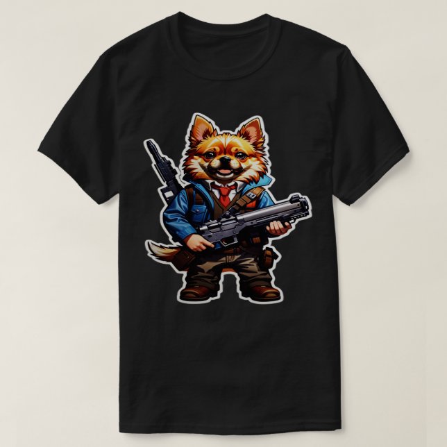 dog with gun 1 T-Shirt (Design Front)