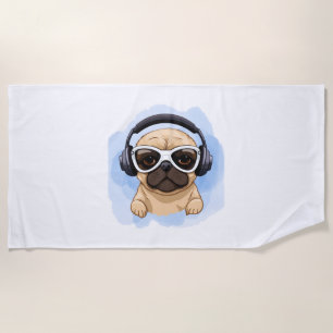 Dog With Headphones 2 Beach Towel