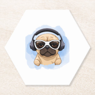 Dog With Headphones  2 Paper Coaster