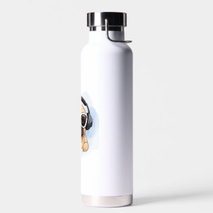Dog With Headphones 2 Water Bottle