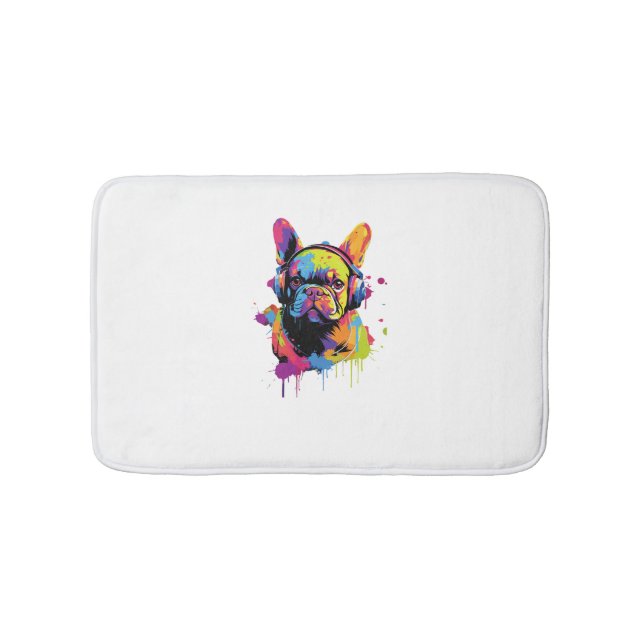 Dog with Headphones Colourful   Bath Mat (Front)