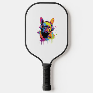 Dog with Headphones Colourful Pickleball Paddle