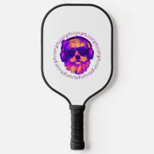dog with headphones dog with glasses   pickleball paddle