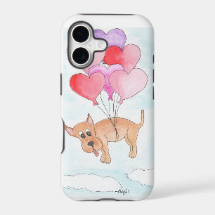 Dog with Heart Balloons Phone Case