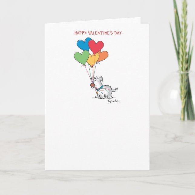 DOG WITH HEART BALLOONS Valentines by Boynton Holiday Card (Front)
