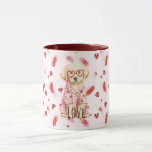 Dog with Heart Glasses Glitter Love Hearts Mug