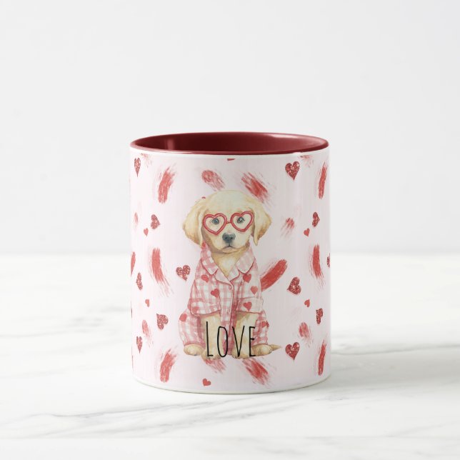 Dog with Heart Glasses Glitter Love Hearts  Mug (Center)