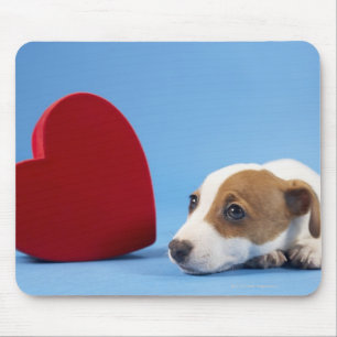 Dog with heart mouse pad